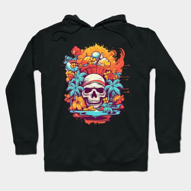 Summer Tropical Treasure Island Skull Hoodie by Nightarcade